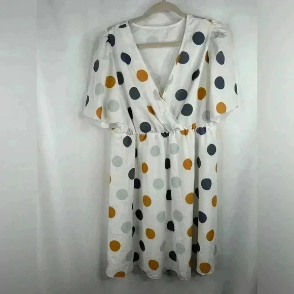 Plus Polka Dot Print Butterfly Sleeve V Neckline Mini Summer Dress Size  L - Picture 3 of 8